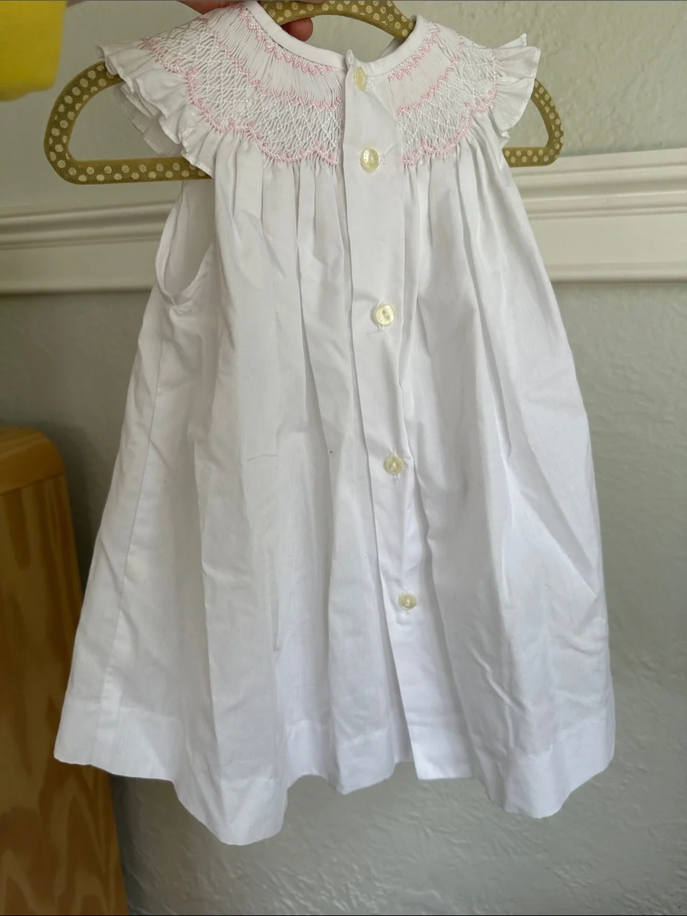 Luli & Me White Dress with Pink Smocked Yoke